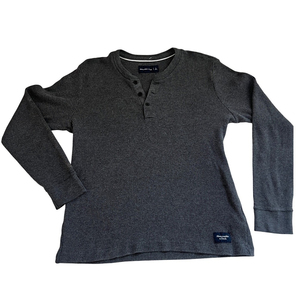 Abercrombie & Fitch Mens Large Grey Waffle Knit Long Sleeve Thermal Henley Shirt